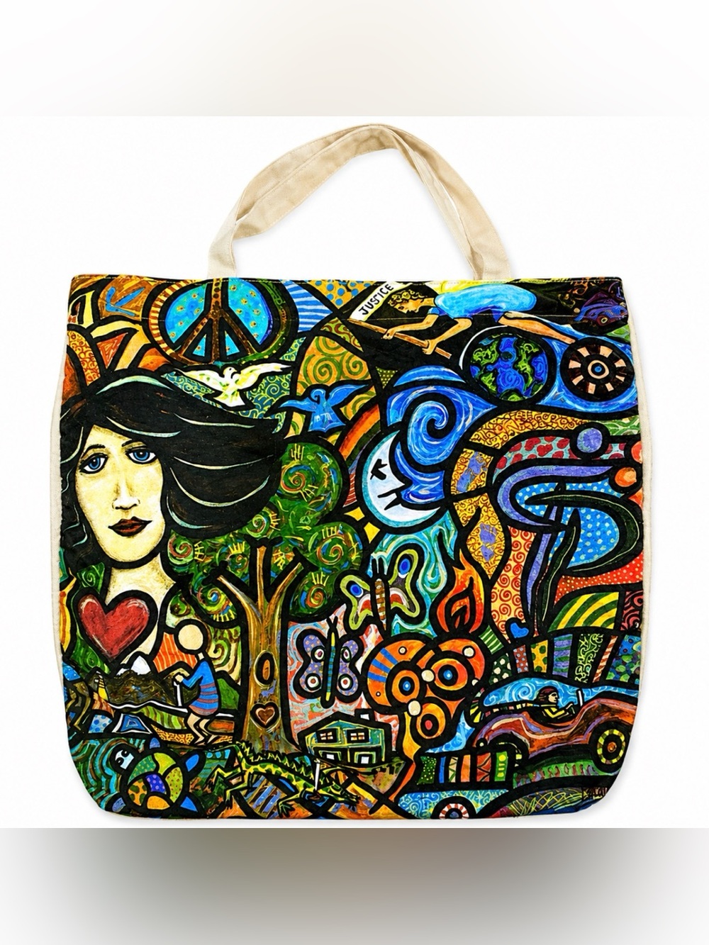 True Religion World Tour Justice Cloth Tote Bag Graffiti Buddha Guitar Art Boho